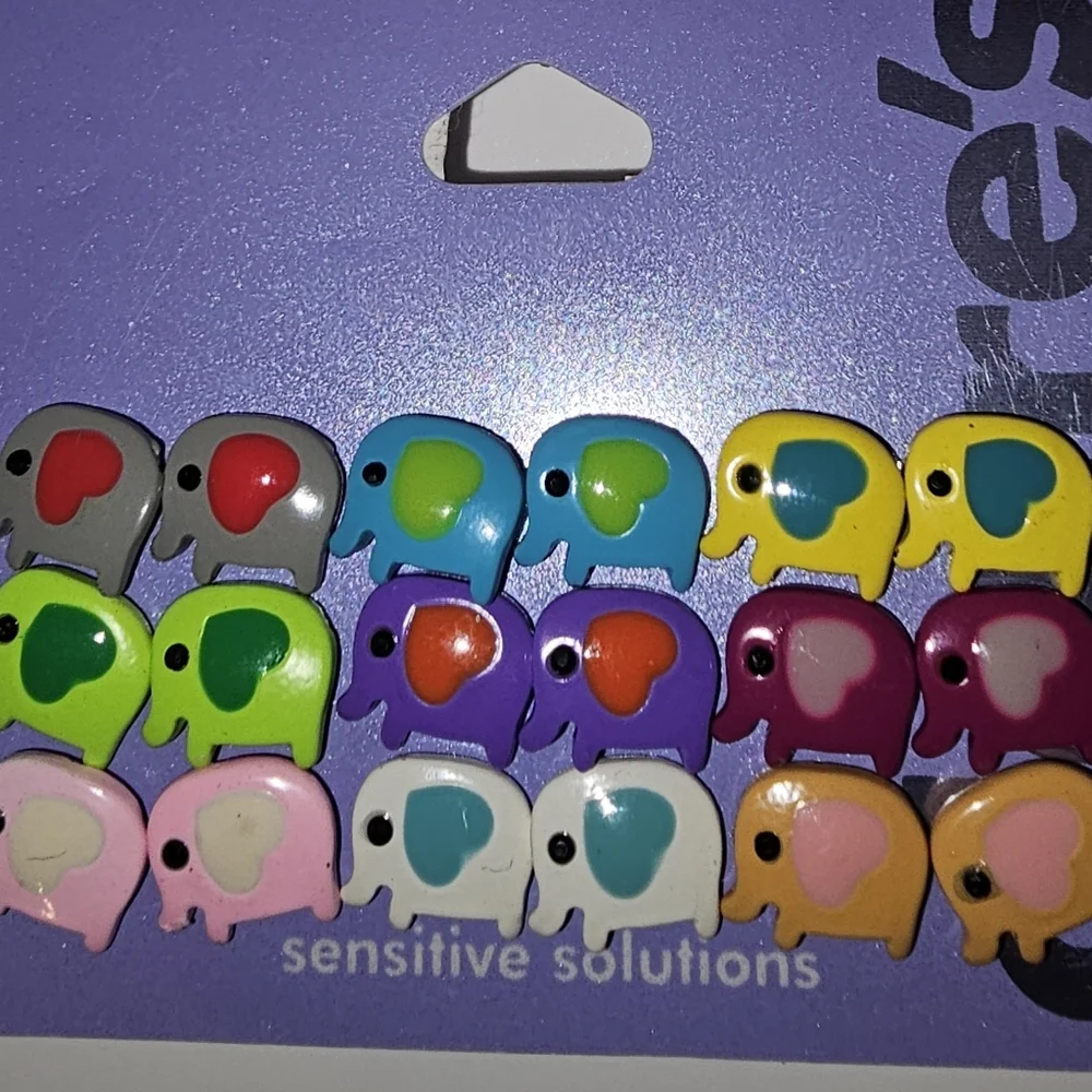 Colorful Elephant Stud Earrings Set Of 9